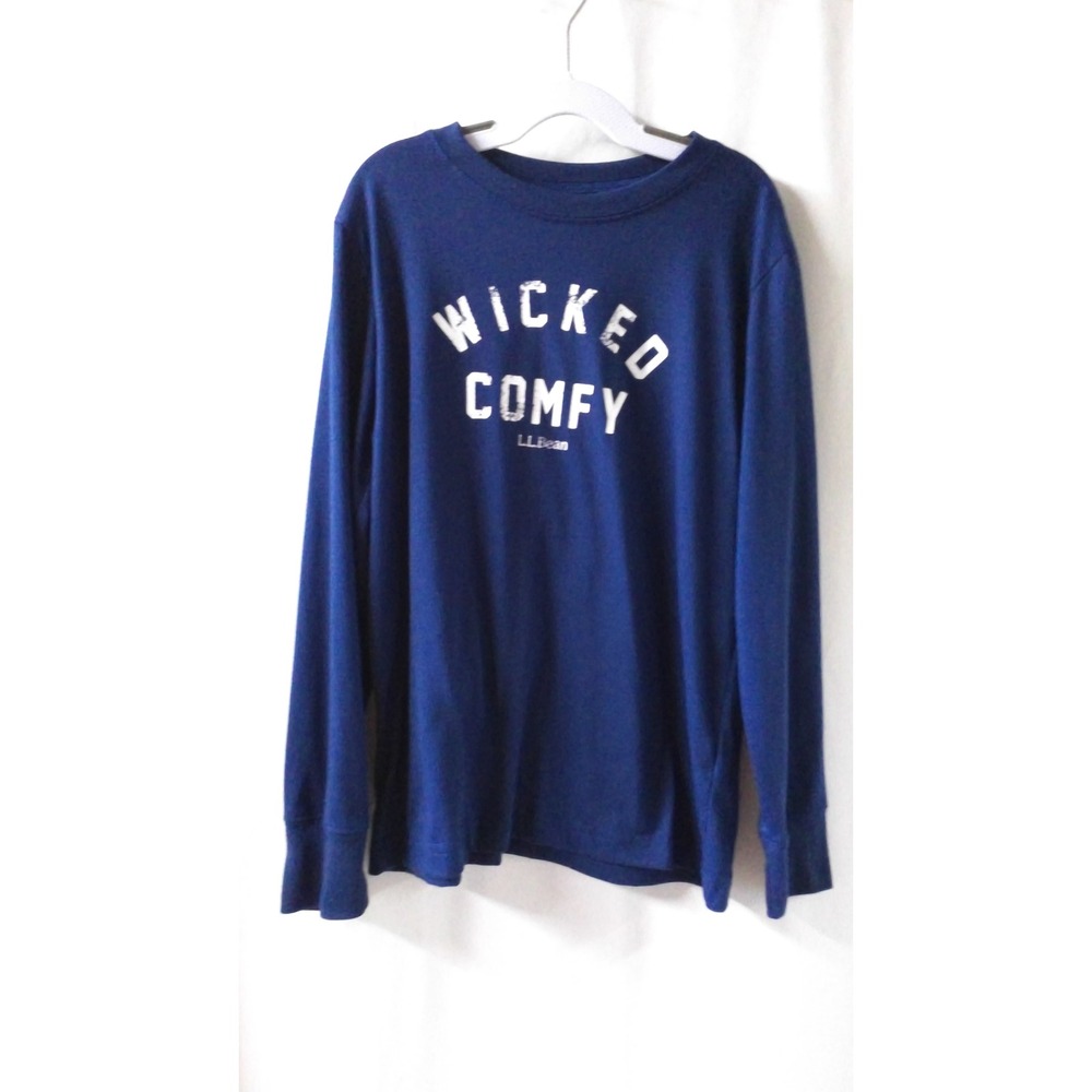 LL Bean Kids Blue Wicked Comfy Long Sleeve Graphic Tee Shirt M 10-12 507969